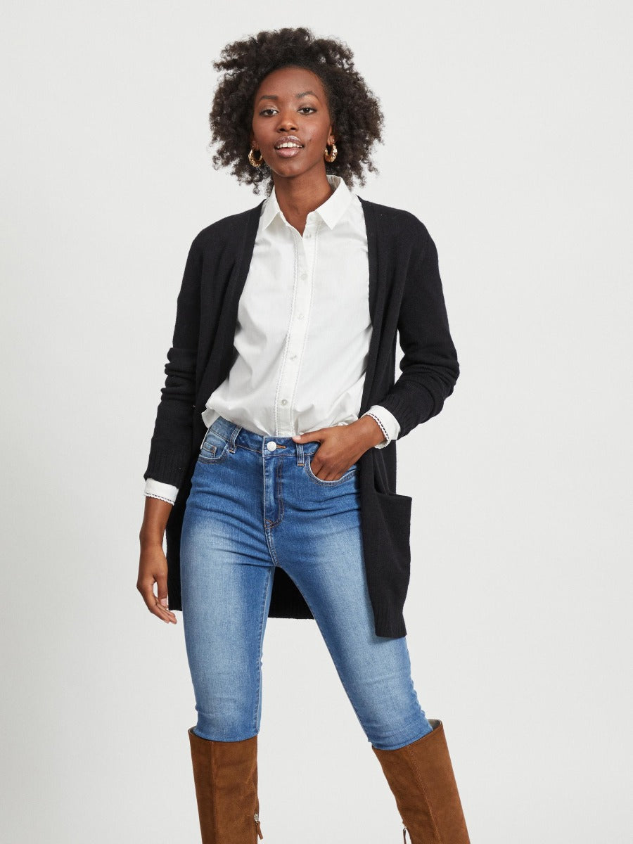 Viril l/s open knit cardigan-noos - sort